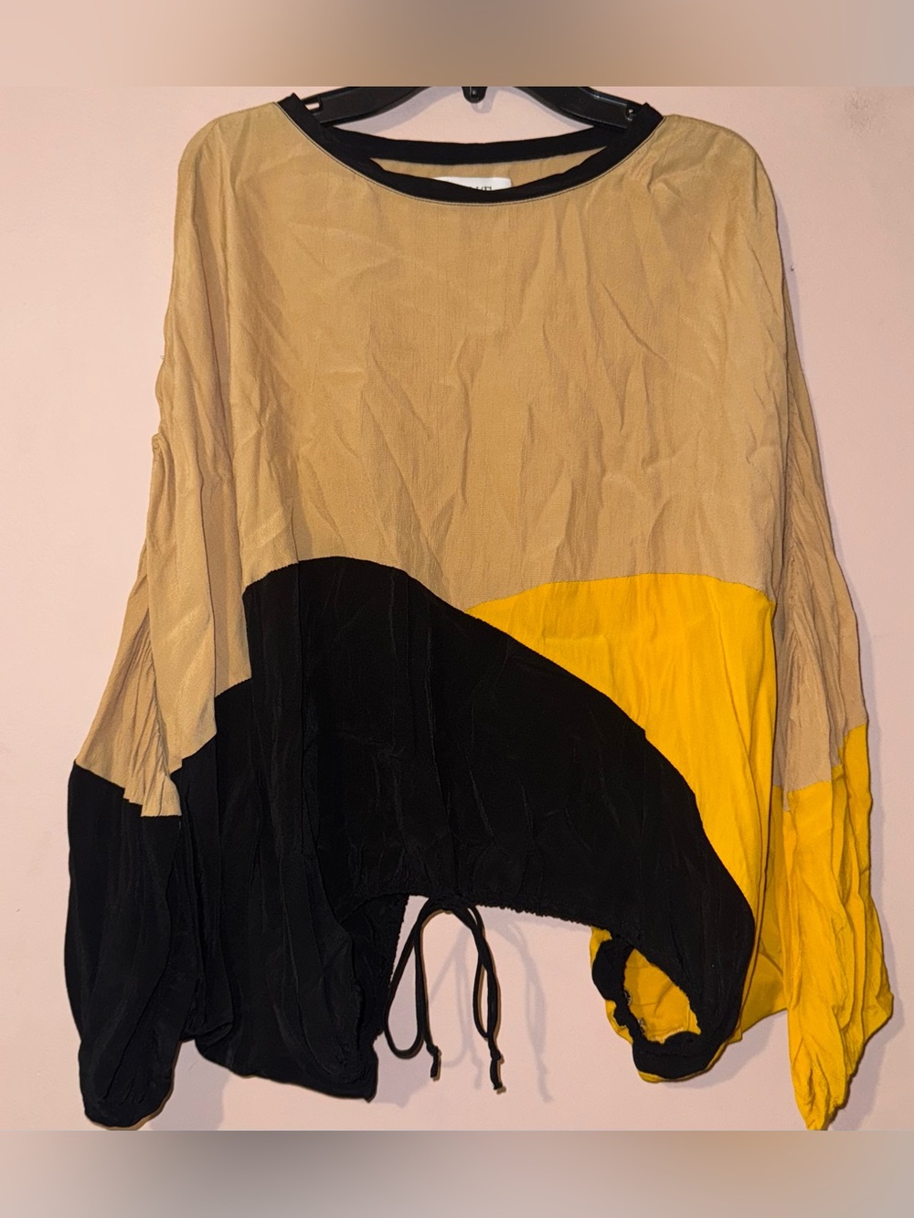 S/W/F Color-block Abstract Drape Blouse Tie Drawstring Banded Bottom Size M
